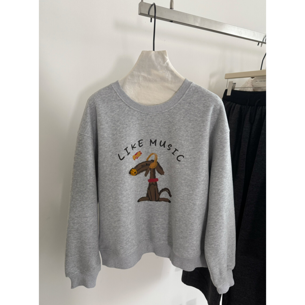 韓系減齡可愛加絨趣味小狗圖案衛衣大學T-細節圖10