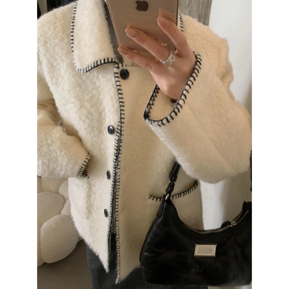 溫柔小香風中長版羊毛外套(50%羊毛)-細節圖6