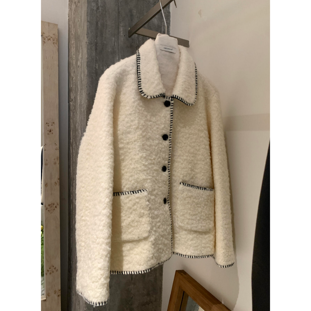 溫柔小香風中長版羊毛外套(50%羊毛)-細節圖7