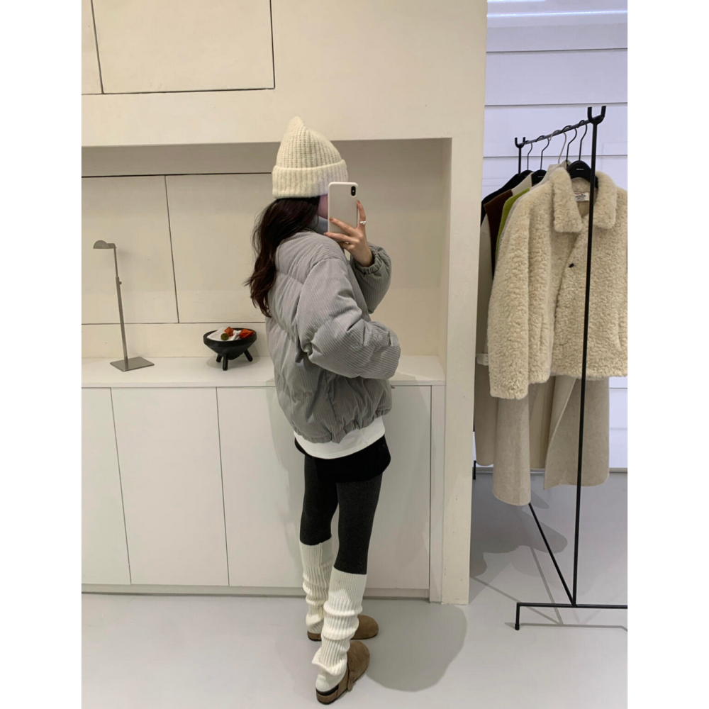 韓系休閒燈芯絨拉鍊羽絨外套(50%白鴨絨)-細節圖4