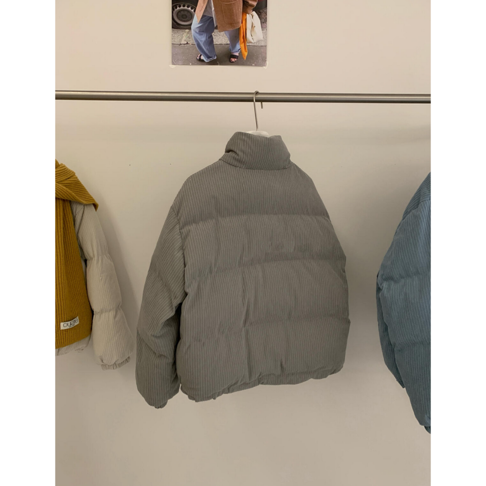 韓系休閒燈芯絨拉鍊羽絨外套(50%白鴨絨)-細節圖9