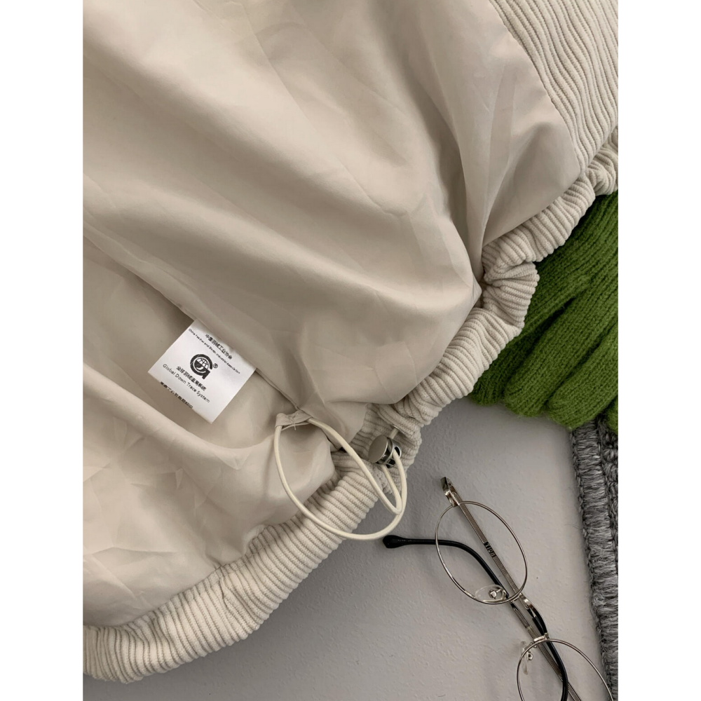 韓系休閒燈芯絨拉鍊羽絨外套(50%白鴨絨)-細節圖10