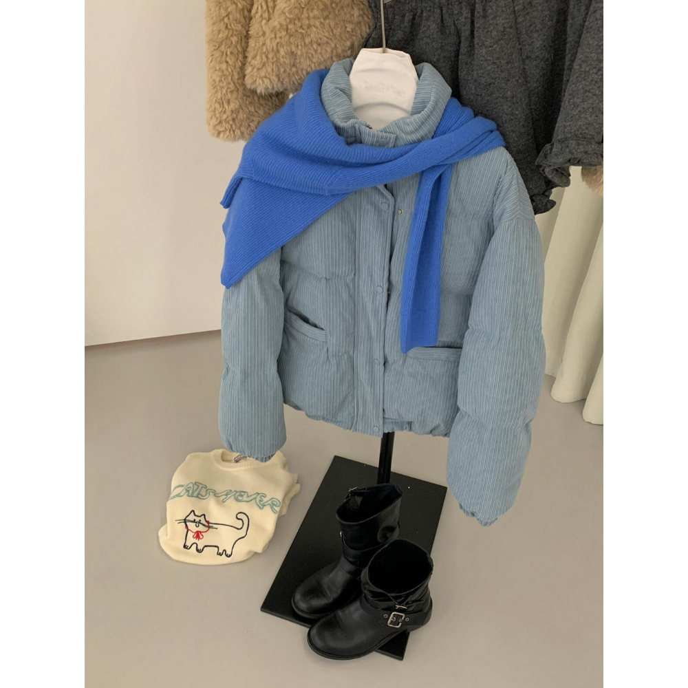 韓系休閒燈芯絨拉鍊羽絨外套(50%白鴨絨)-規格圖10