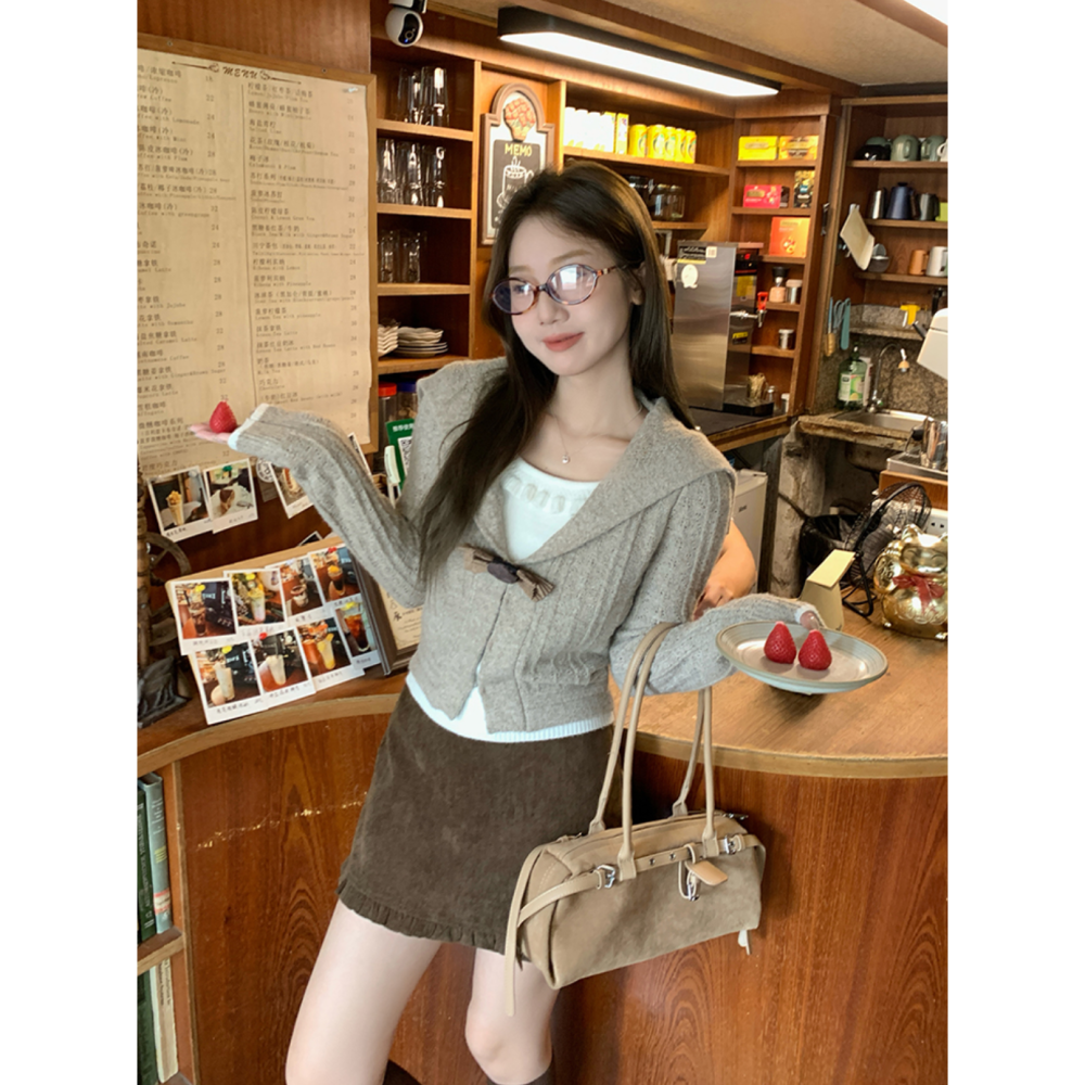 韓系高腰顯瘦燈芯絨花邊包臀短裙-細節圖3