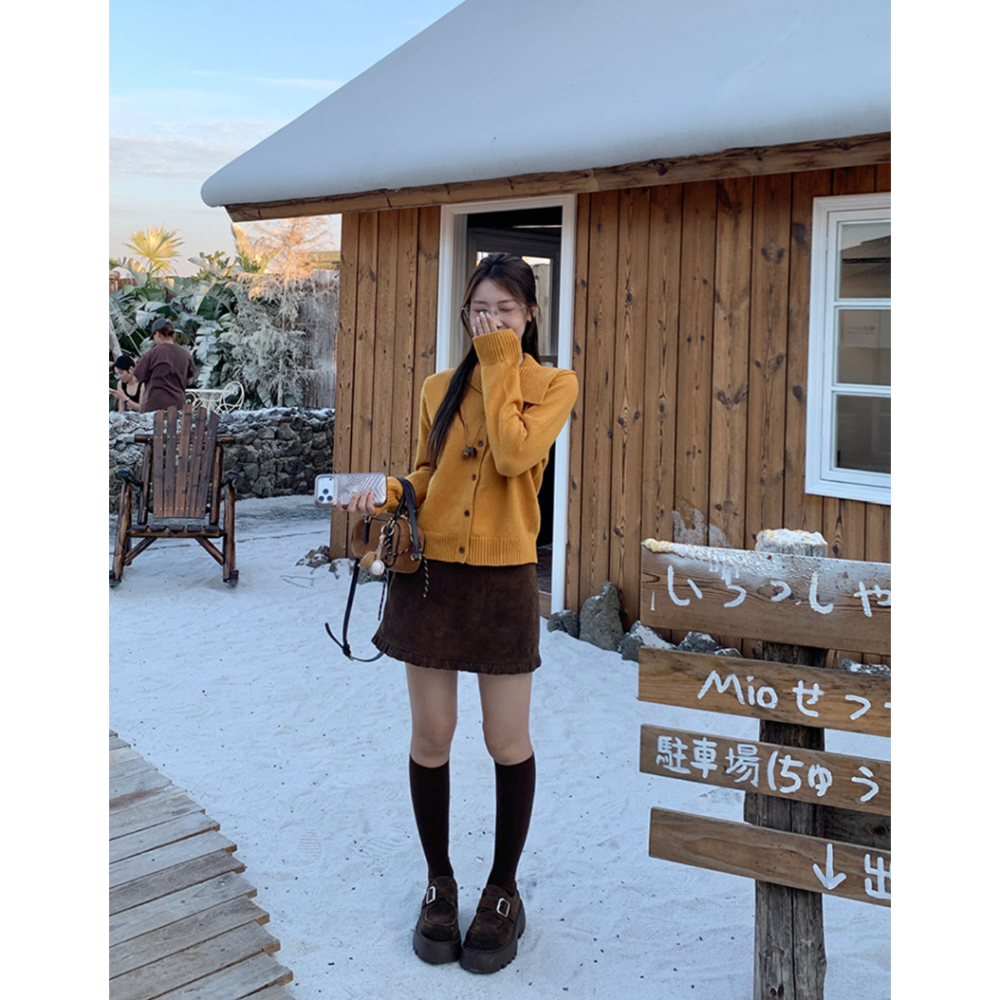 韓系高腰顯瘦燈芯絨花邊包臀短裙-細節圖6