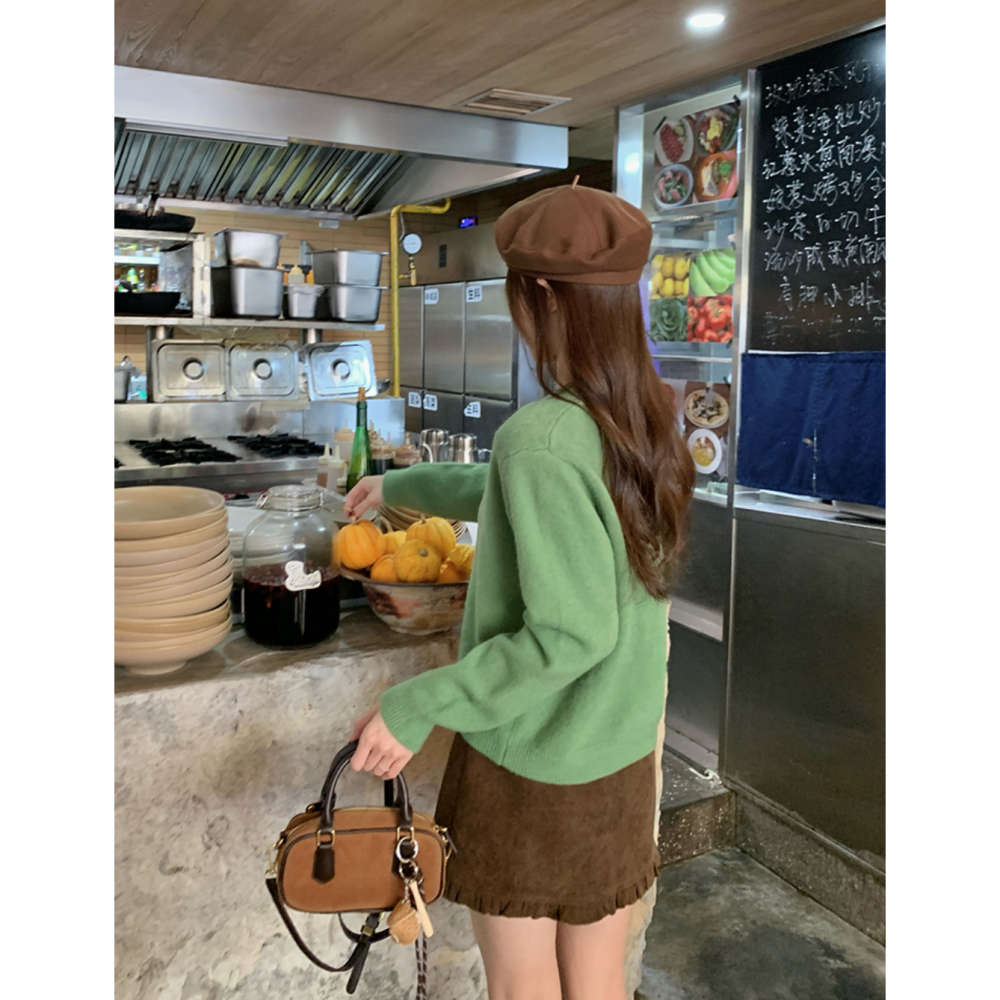 韓系高腰顯瘦燈芯絨花邊包臀短裙-細節圖10