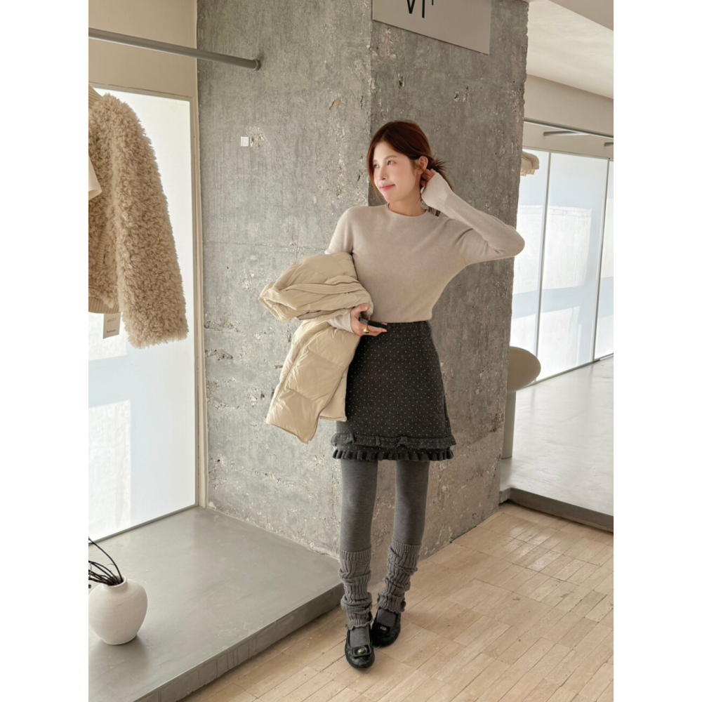 超好搭配~高腰花邊針織短裙-細節圖2