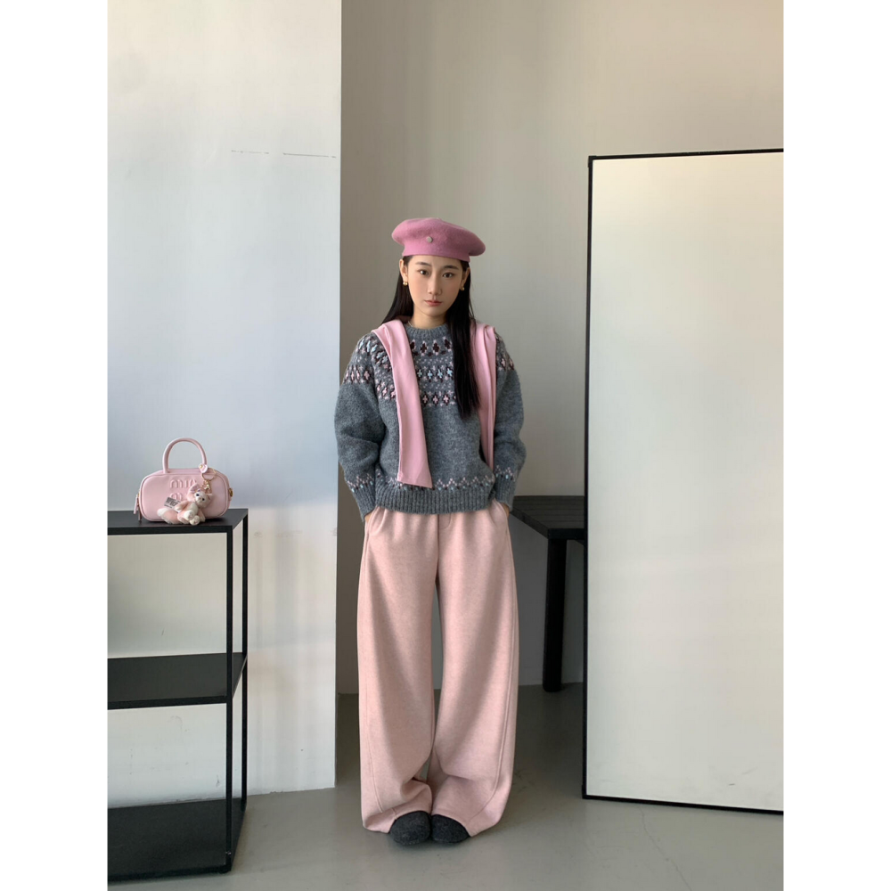 拼色復古感圖騰菱形費爾島毛衣-細節圖4