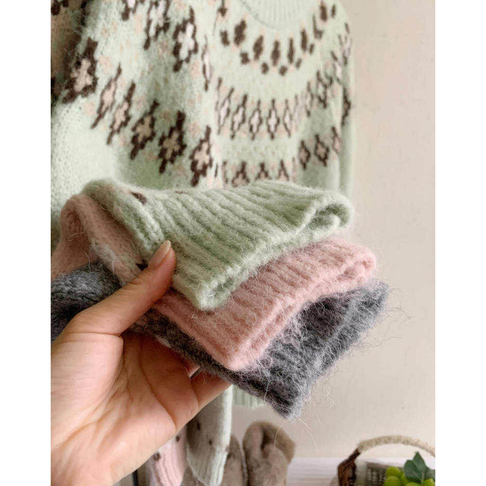 拼色復古感圖騰菱形費爾島毛衣-細節圖7