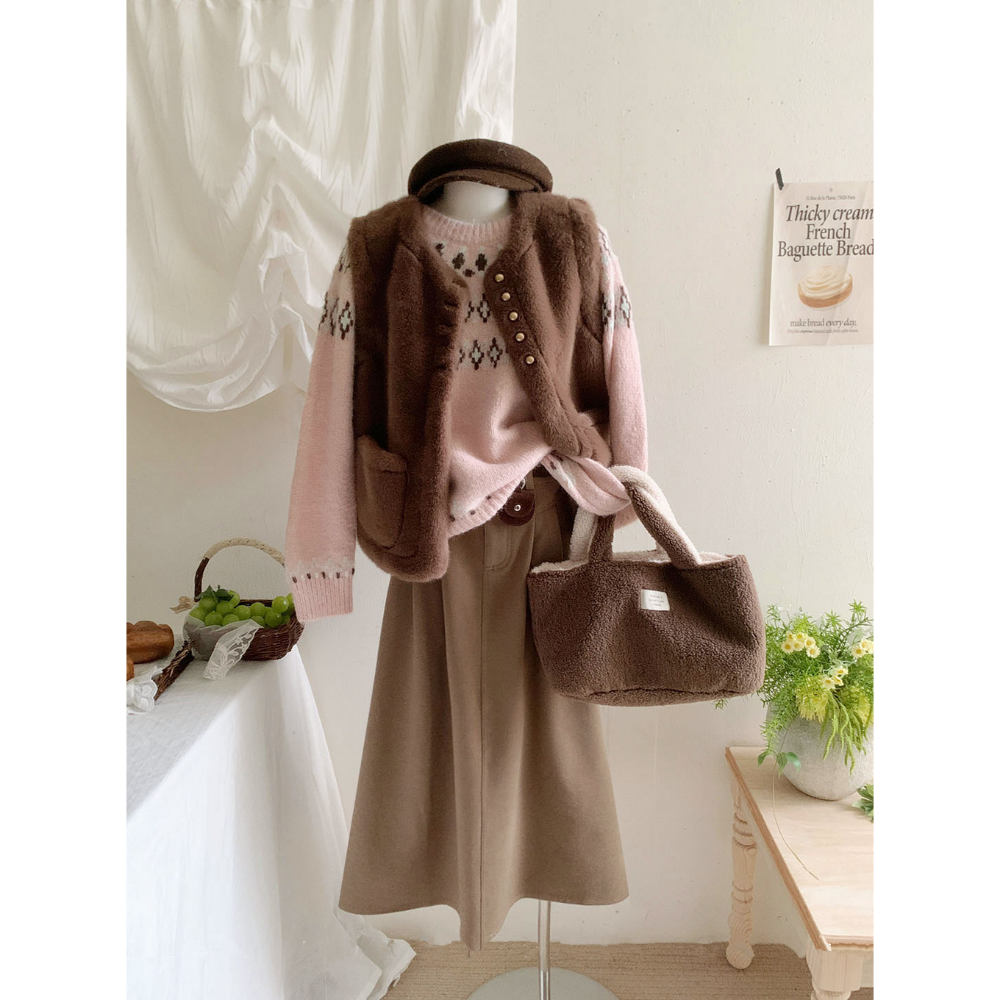 拼色復古感圖騰菱形費爾島毛衣-規格圖8