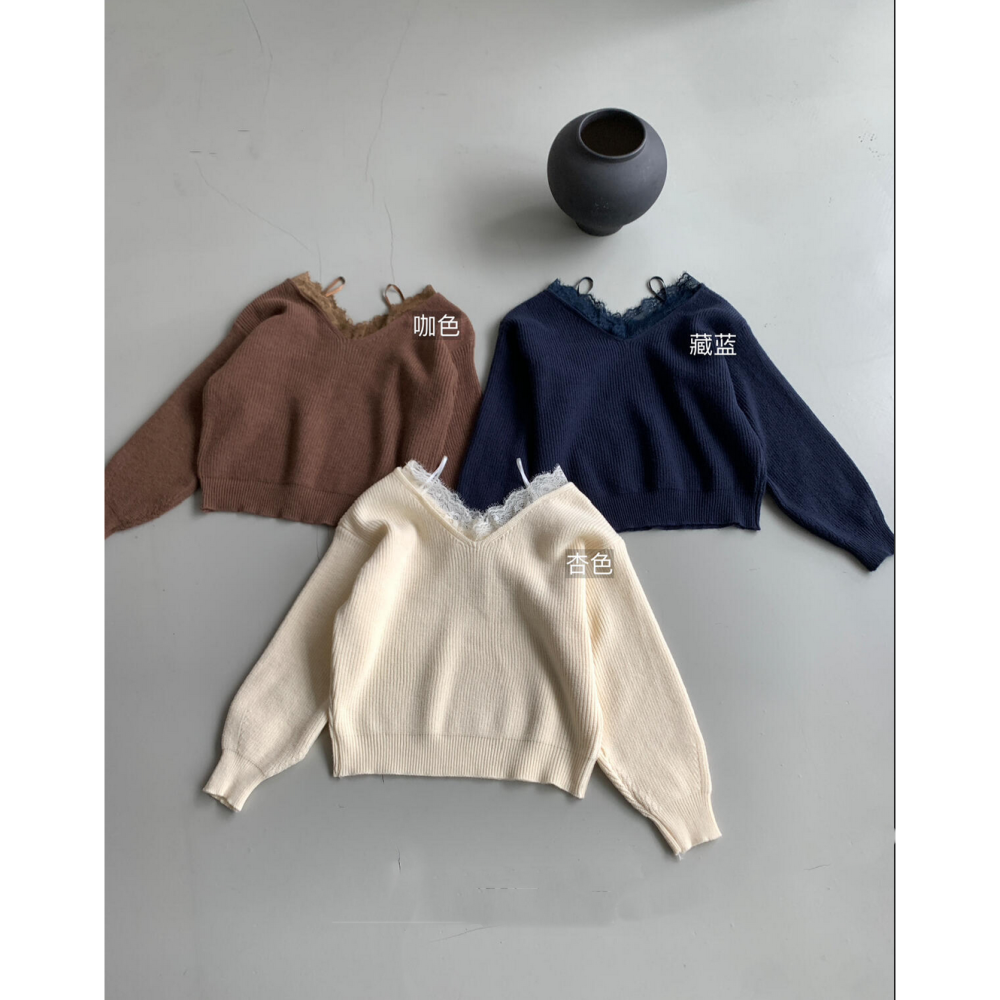 韓系氣質露肩蕾絲花邊一字領毛衣-細節圖8