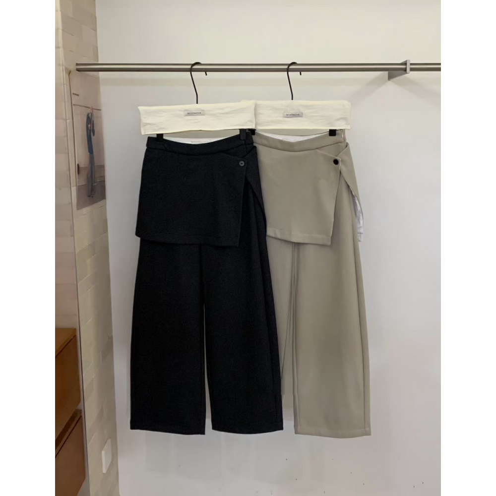 韓系設計感假兩件直筒西裝褲屁簾款加絨長褲-細節圖8