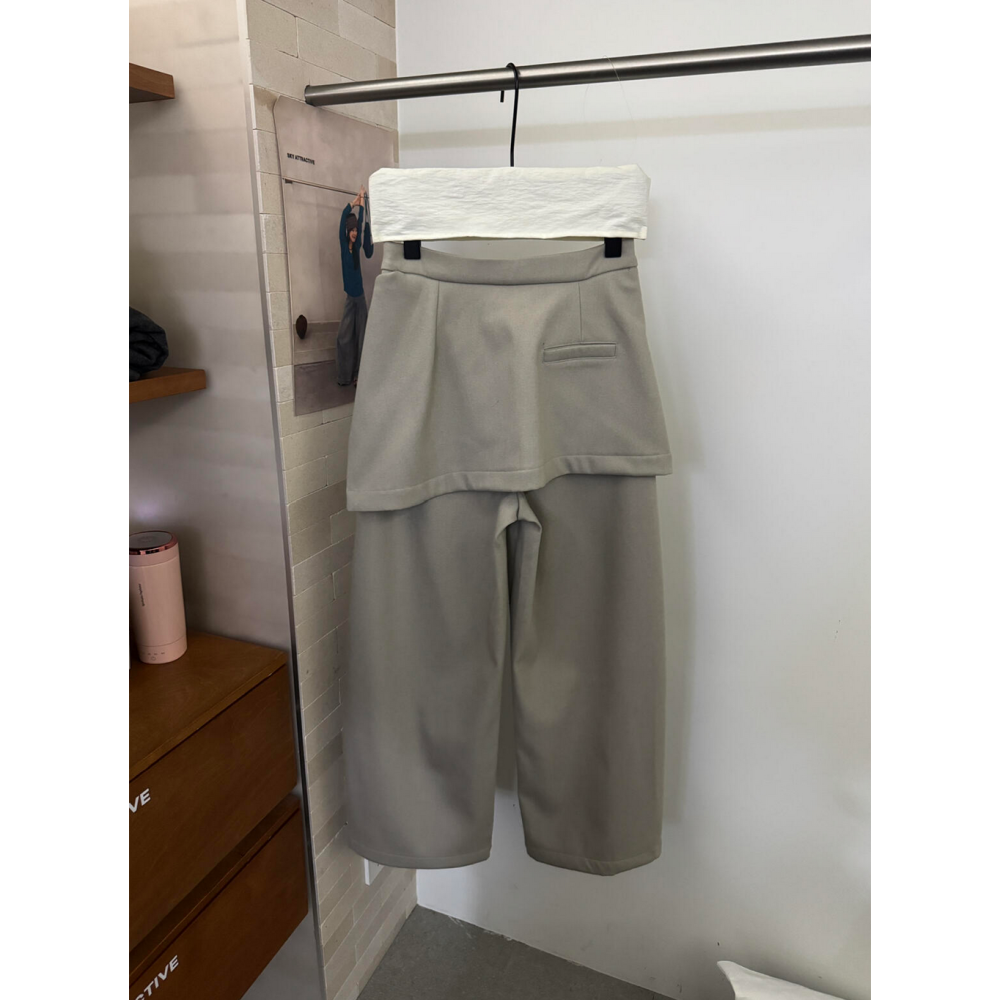 韓系設計感假兩件直筒西裝褲屁簾款加絨長褲-細節圖9