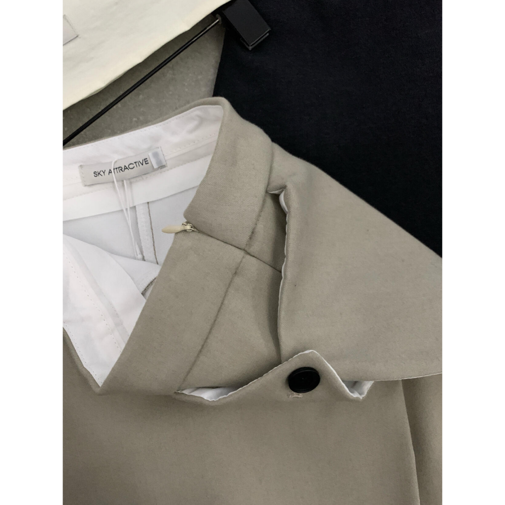 韓系設計感假兩件直筒西裝褲屁簾款加絨長褲-細節圖11