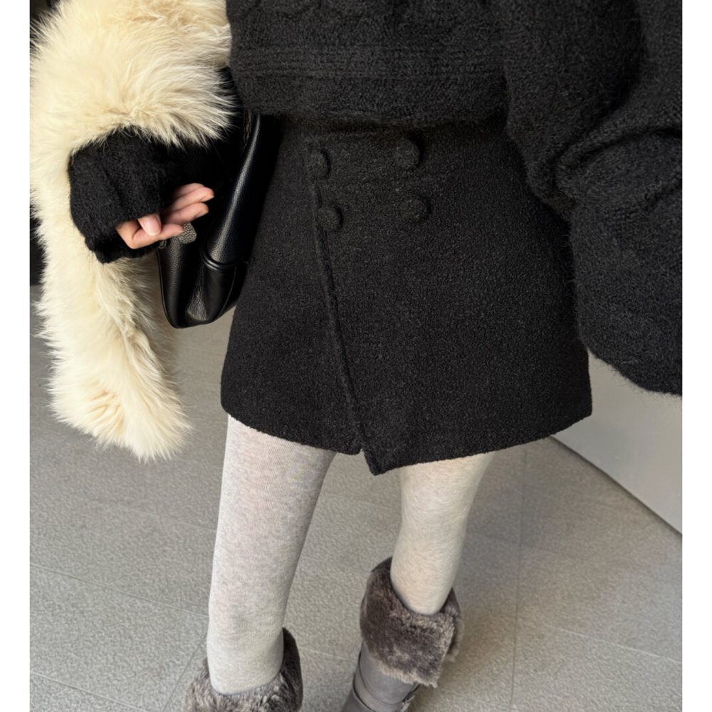 韓系前片不規則圈圈毛呢短裙-細節圖3