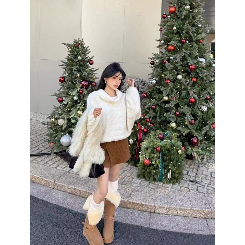 韓系前片不規則圈圈毛呢短裙-細節圖5