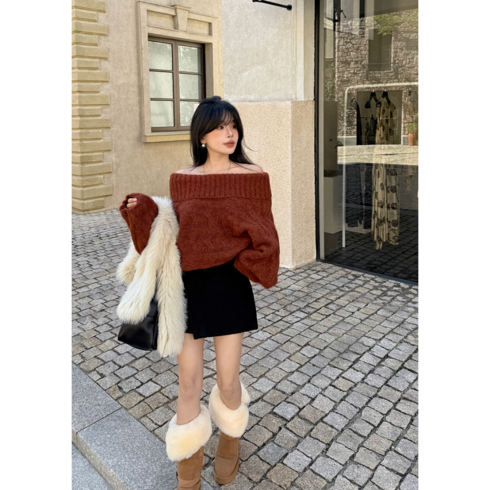 韓系前片不規則圈圈毛呢短裙-細節圖7