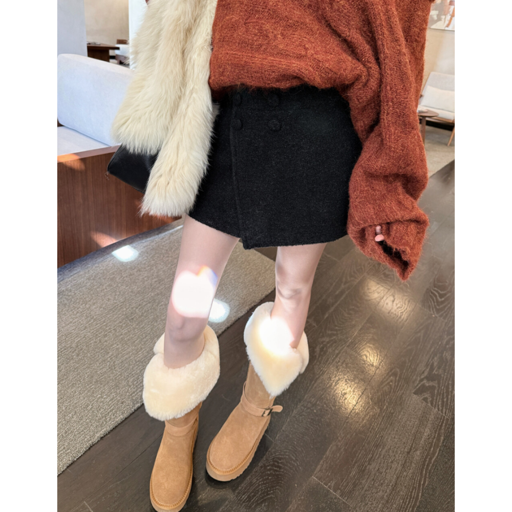 韓系前片不規則圈圈毛呢短裙-細節圖8