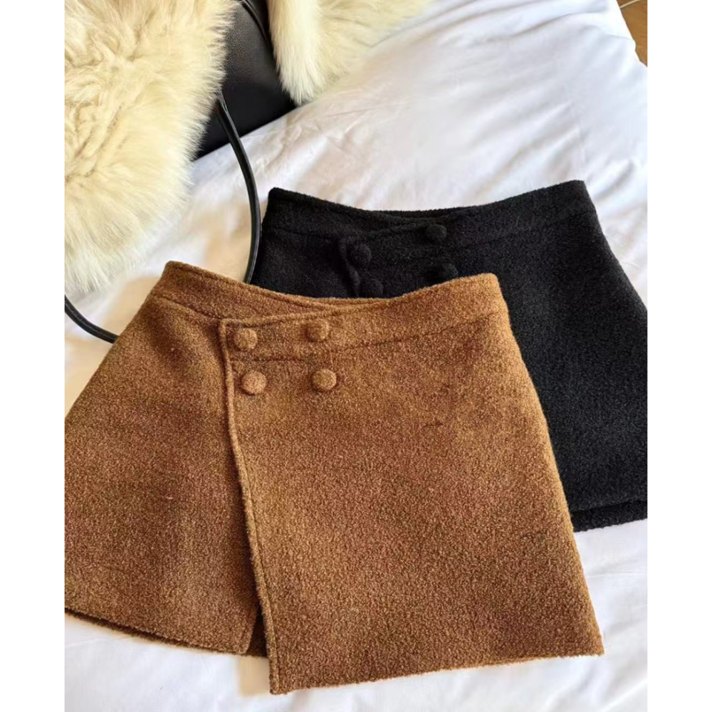 韓系前片不規則圈圈毛呢短裙-細節圖9