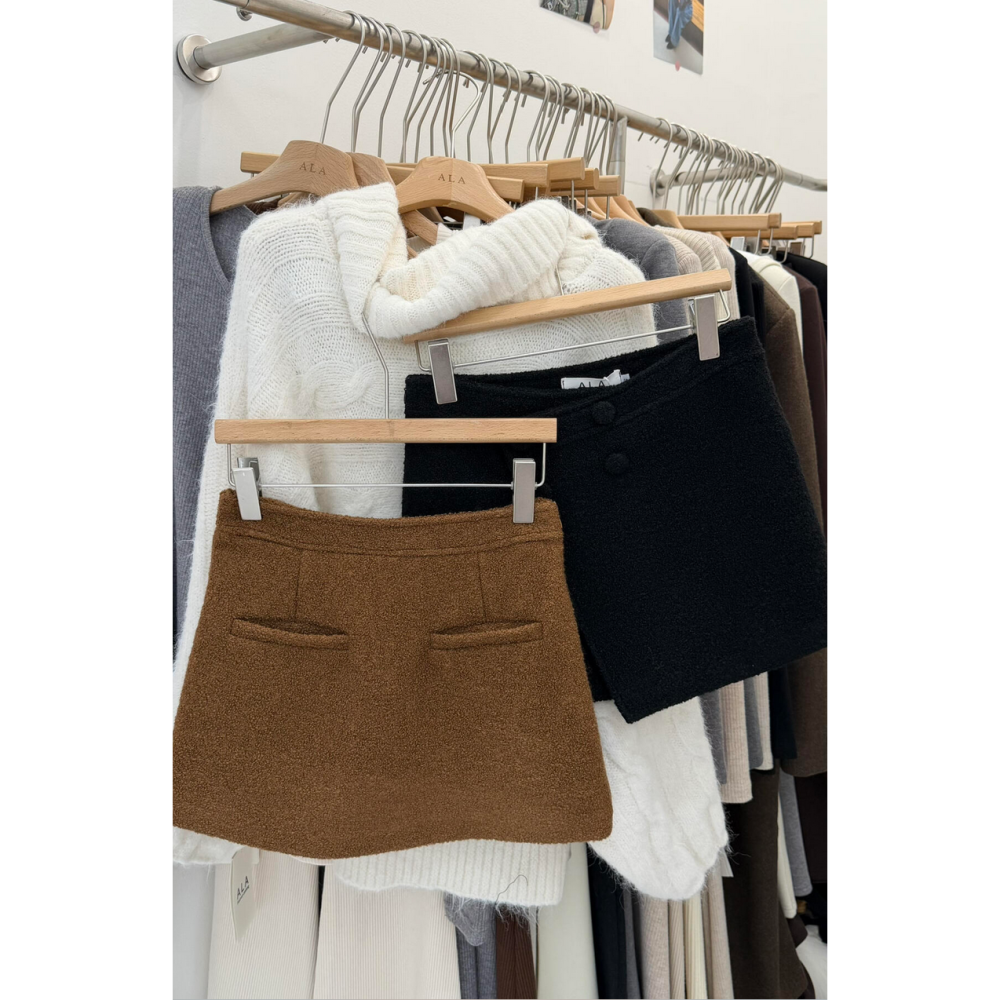 韓系前片不規則圈圈毛呢短裙-細節圖11