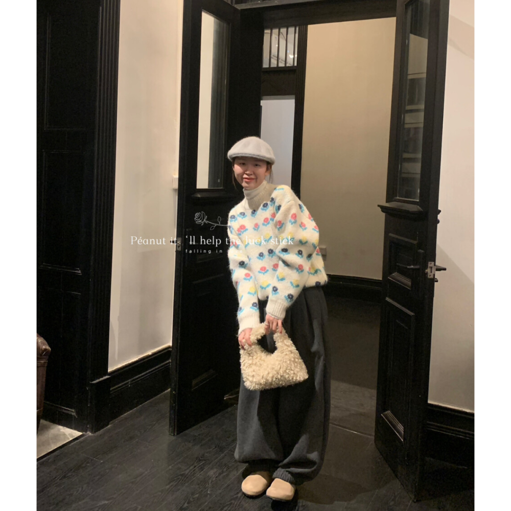 日系小清新花朵休閒毛衣-細節圖2