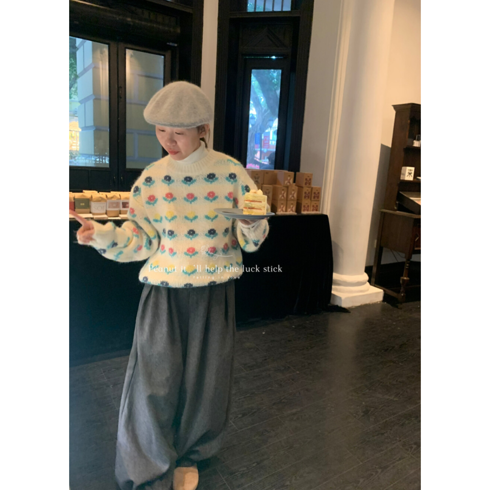 日系小清新花朵休閒毛衣-細節圖3