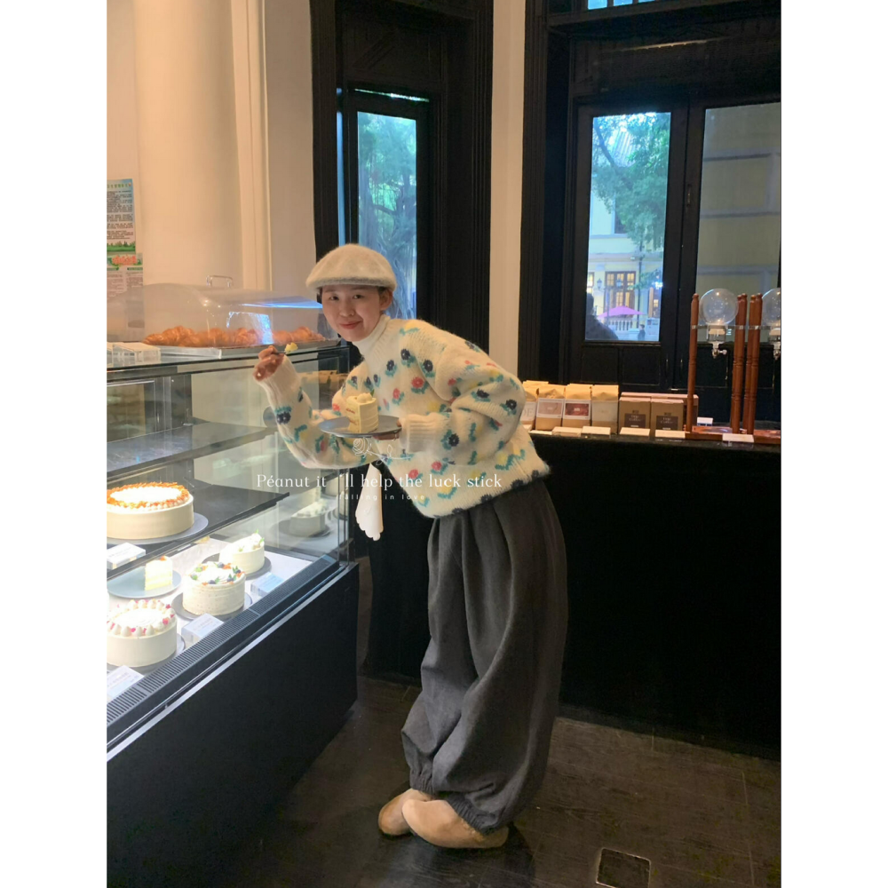 日系小清新花朵休閒毛衣-細節圖6