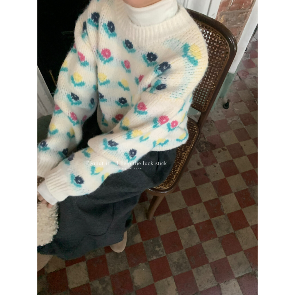 日系小清新花朵休閒毛衣-細節圖8