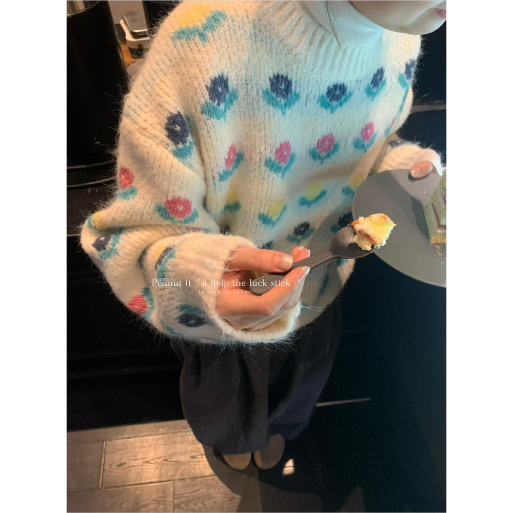 日系小清新花朵休閒毛衣-細節圖9