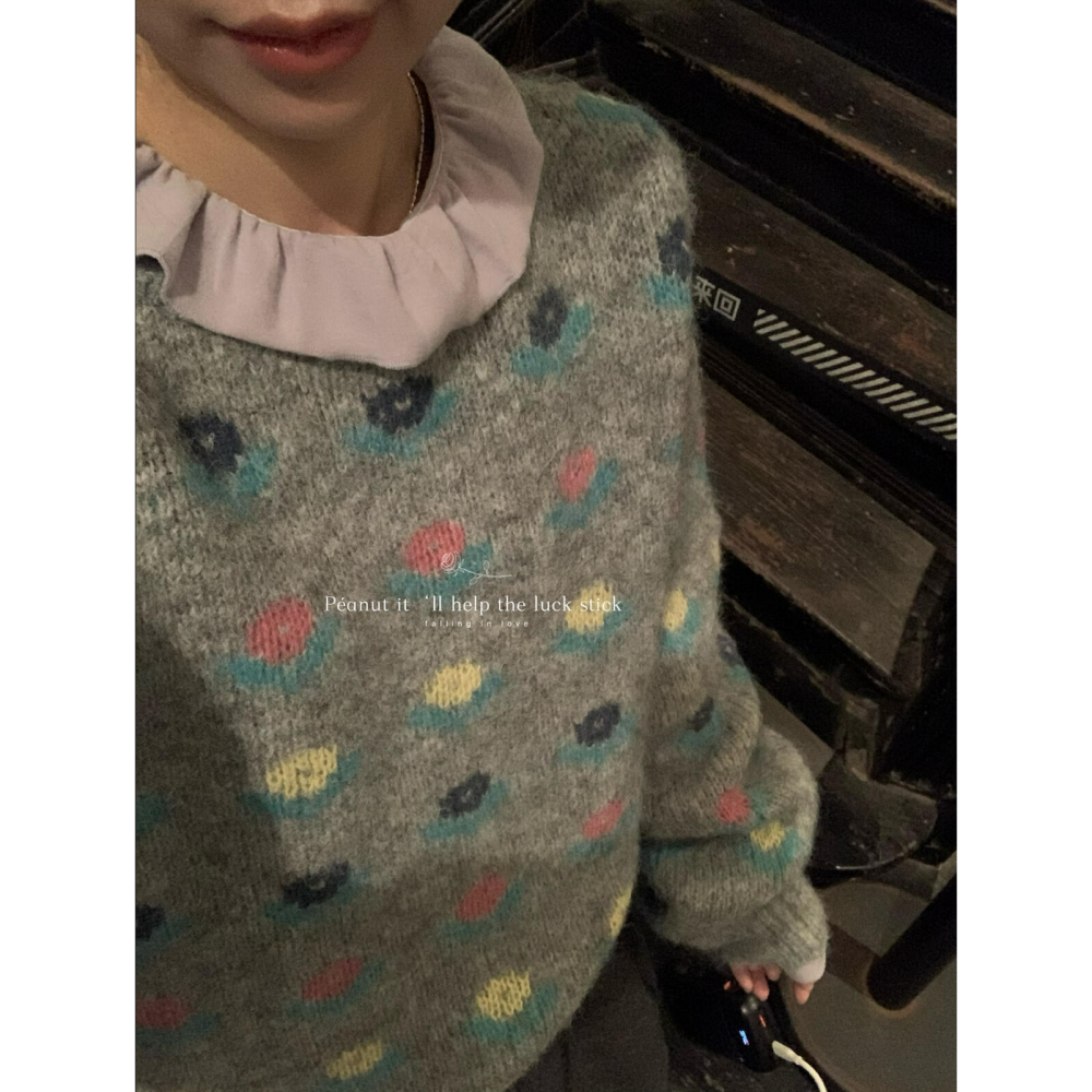 日系小清新花朵休閒毛衣-細節圖11