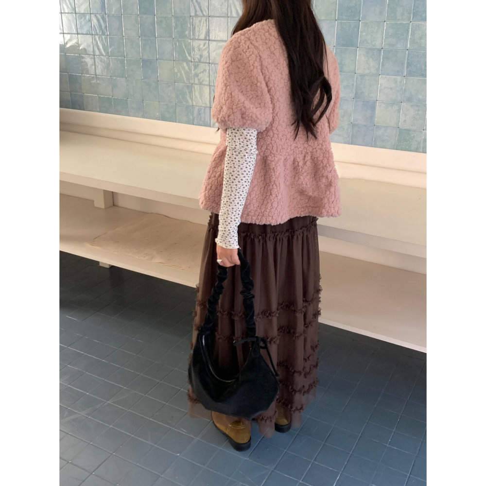 蕾絲花邊拼接層疊蛋糕裙鬆緊腰長裙-細節圖5