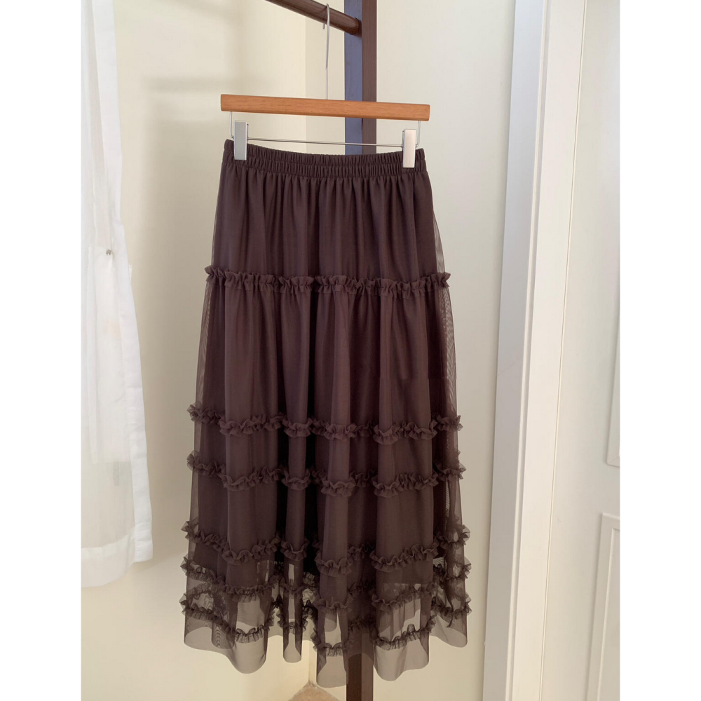 蕾絲花邊拼接層疊蛋糕裙鬆緊腰長裙-細節圖7