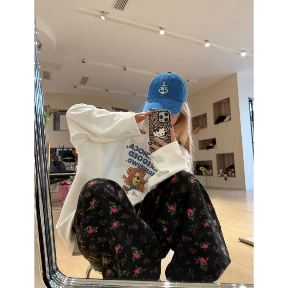 韓系休閒卡通小熊長袖加絨T恤上衣-細節圖5