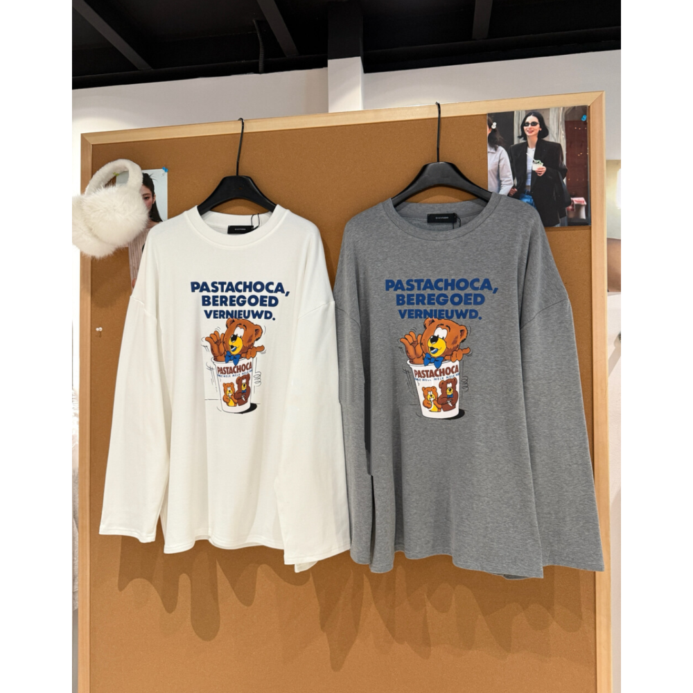 韓系休閒卡通小熊長袖加絨T恤上衣-細節圖6