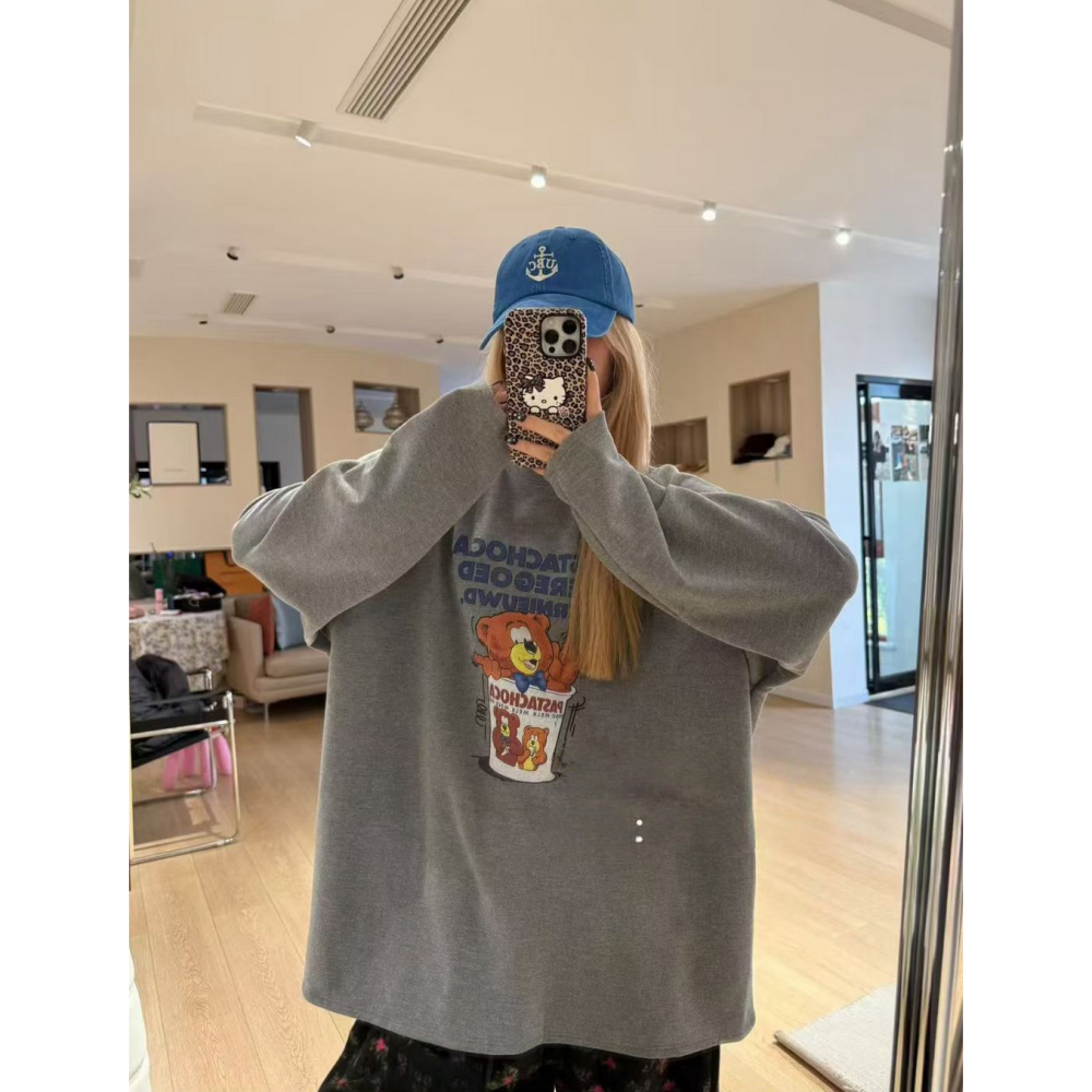 韓系休閒卡通小熊長袖加絨T恤上衣-細節圖7