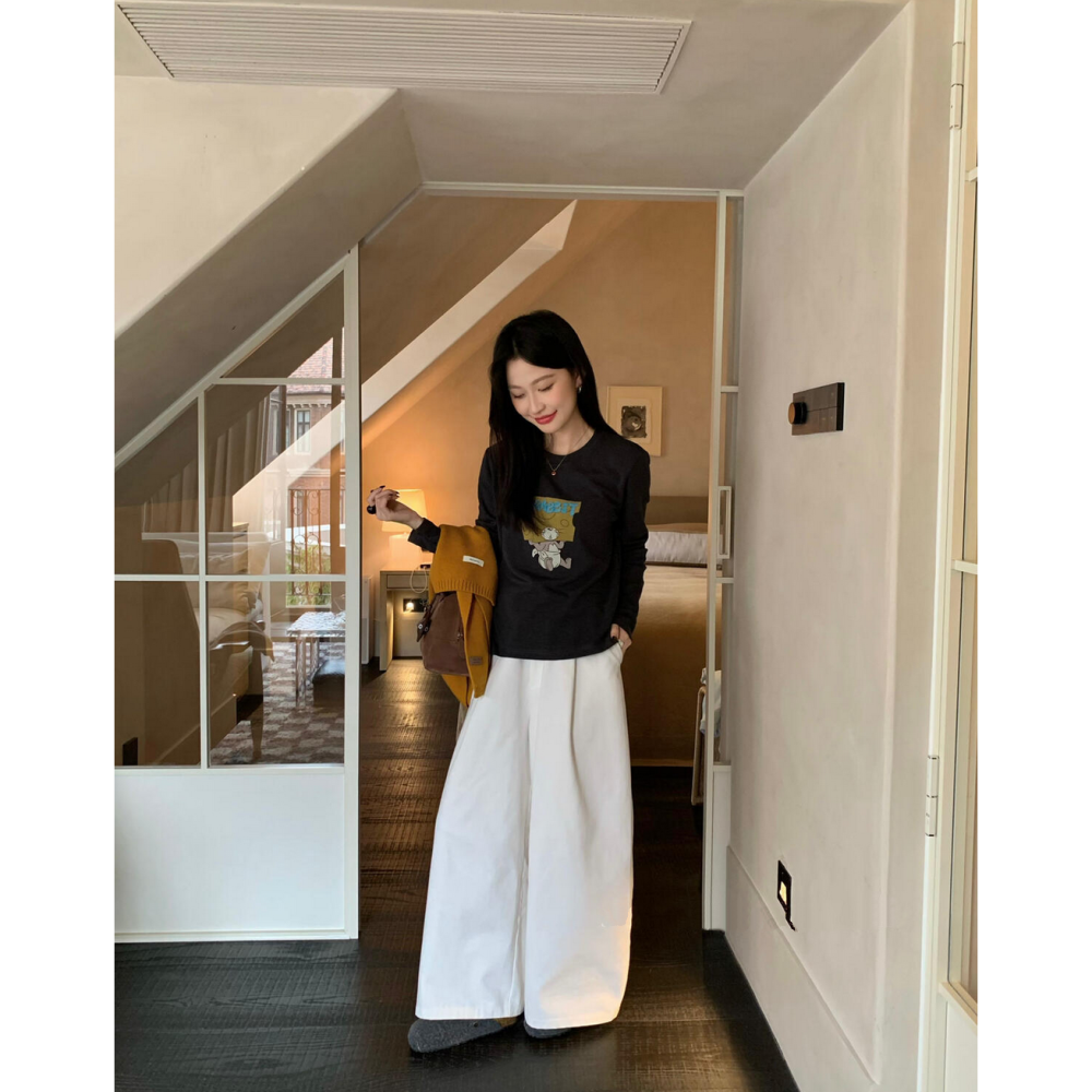 韓系休閒卡通印花長袖T恤-細節圖3