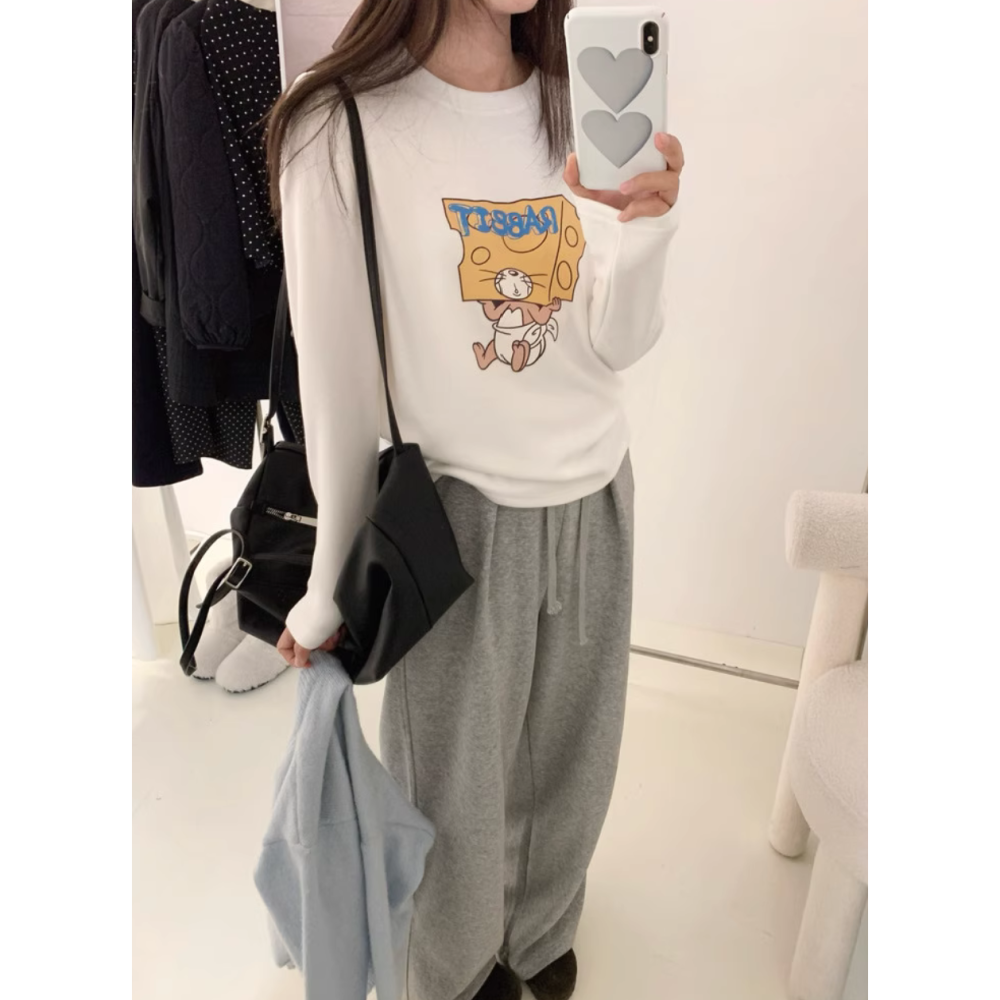 韓系休閒卡通印花長袖T恤-細節圖5
