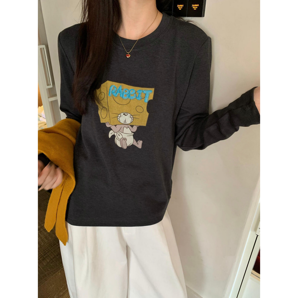 韓系休閒卡通印花長袖T恤-細節圖8