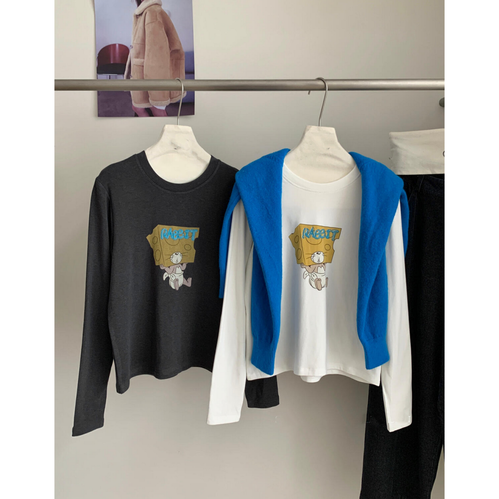 韓系休閒卡通印花長袖T恤-細節圖9