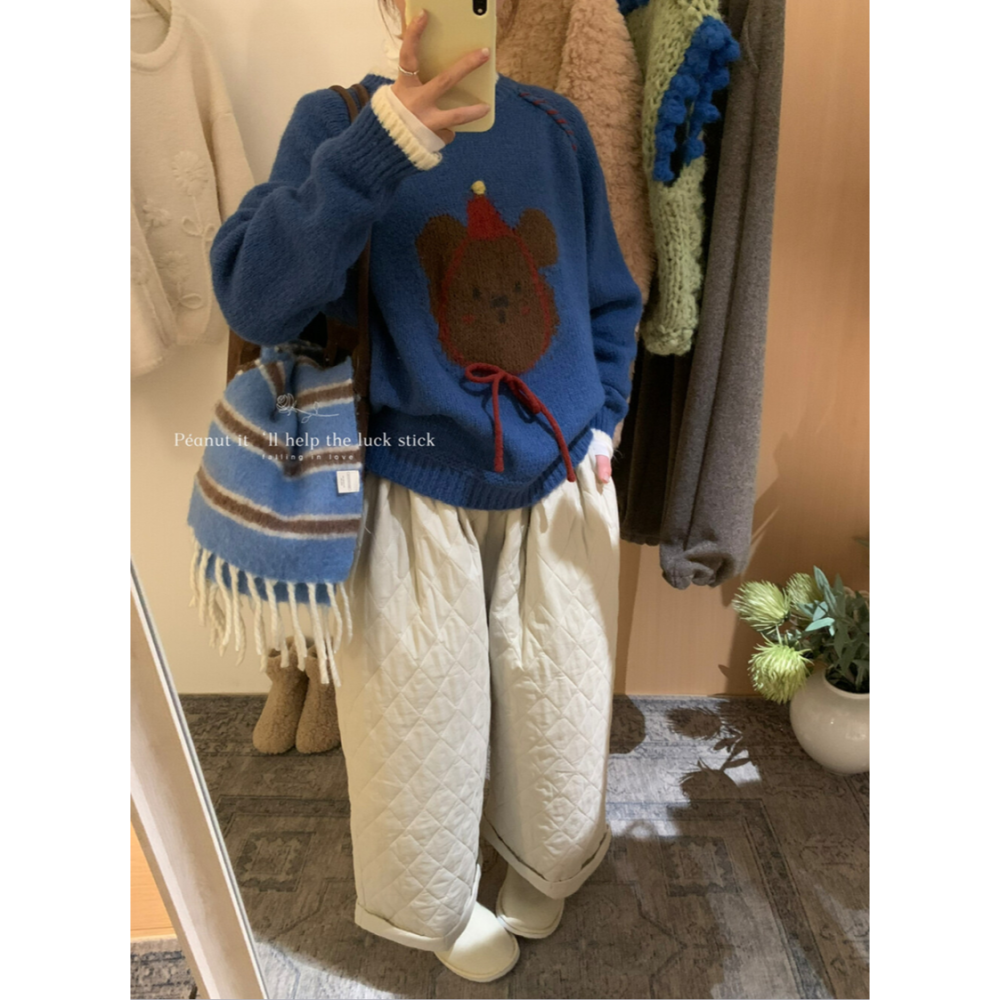 韓系休閒童趣小紅帽卡通熊毛衣-細節圖2