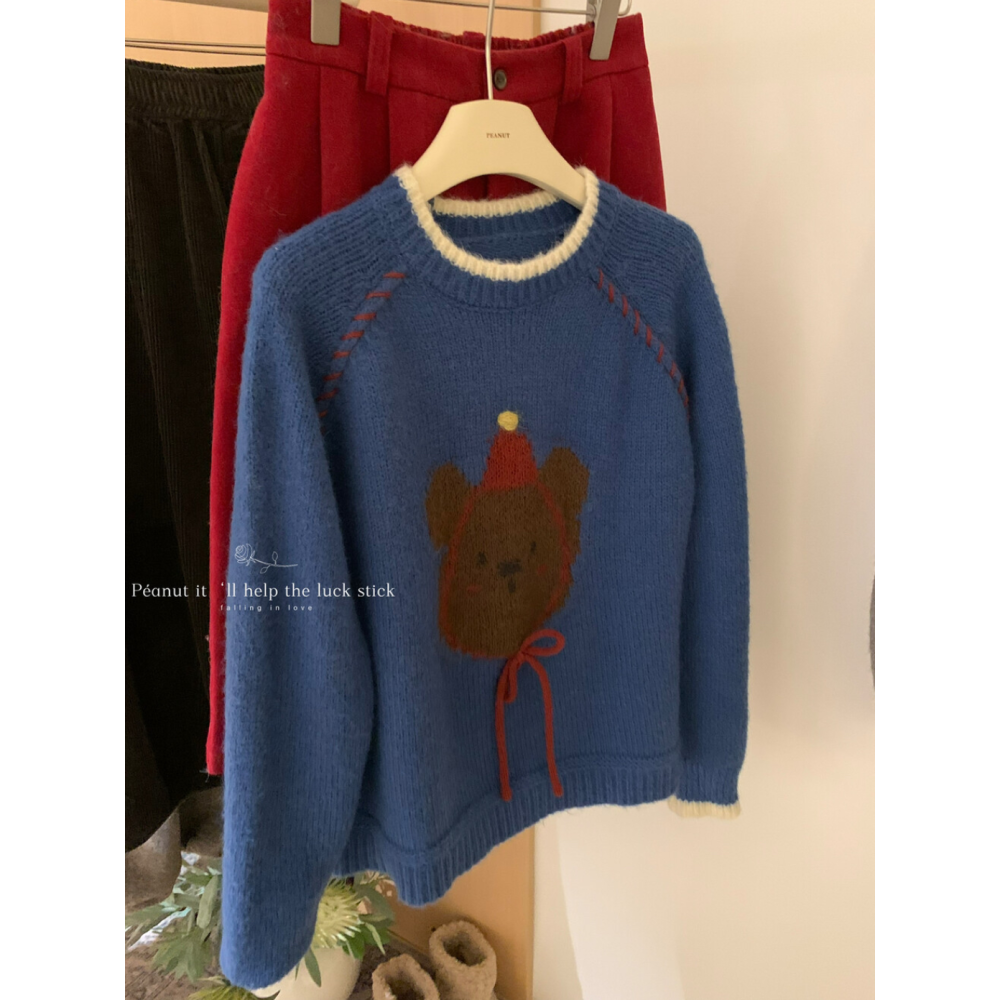 韓系休閒童趣小紅帽卡通熊毛衣-細節圖6