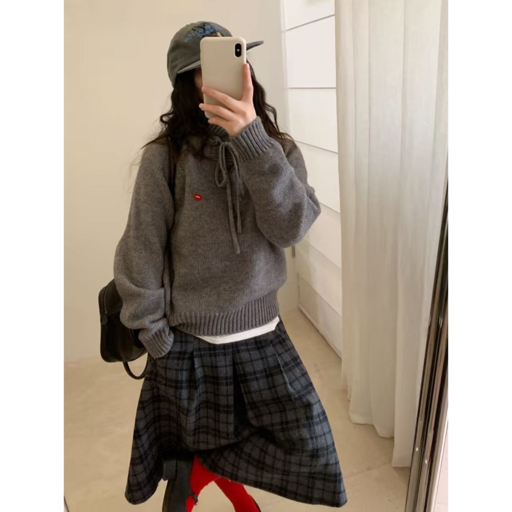 韓系休閒甜美木耳邊連帽毛衣-細節圖4