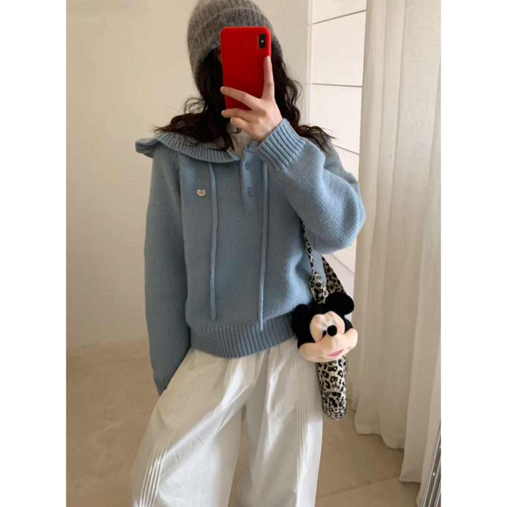 韓系休閒甜美木耳邊連帽毛衣-細節圖8