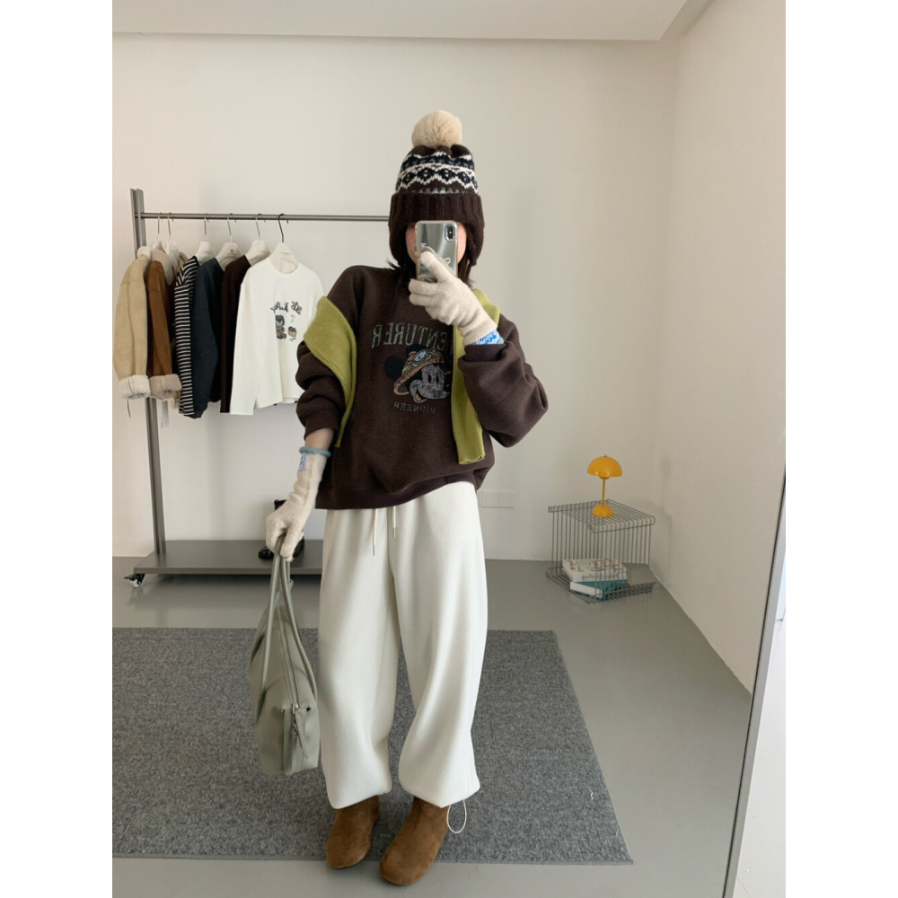 韓系休閒卡通印花加絨衛衣大學T上衣-細節圖4