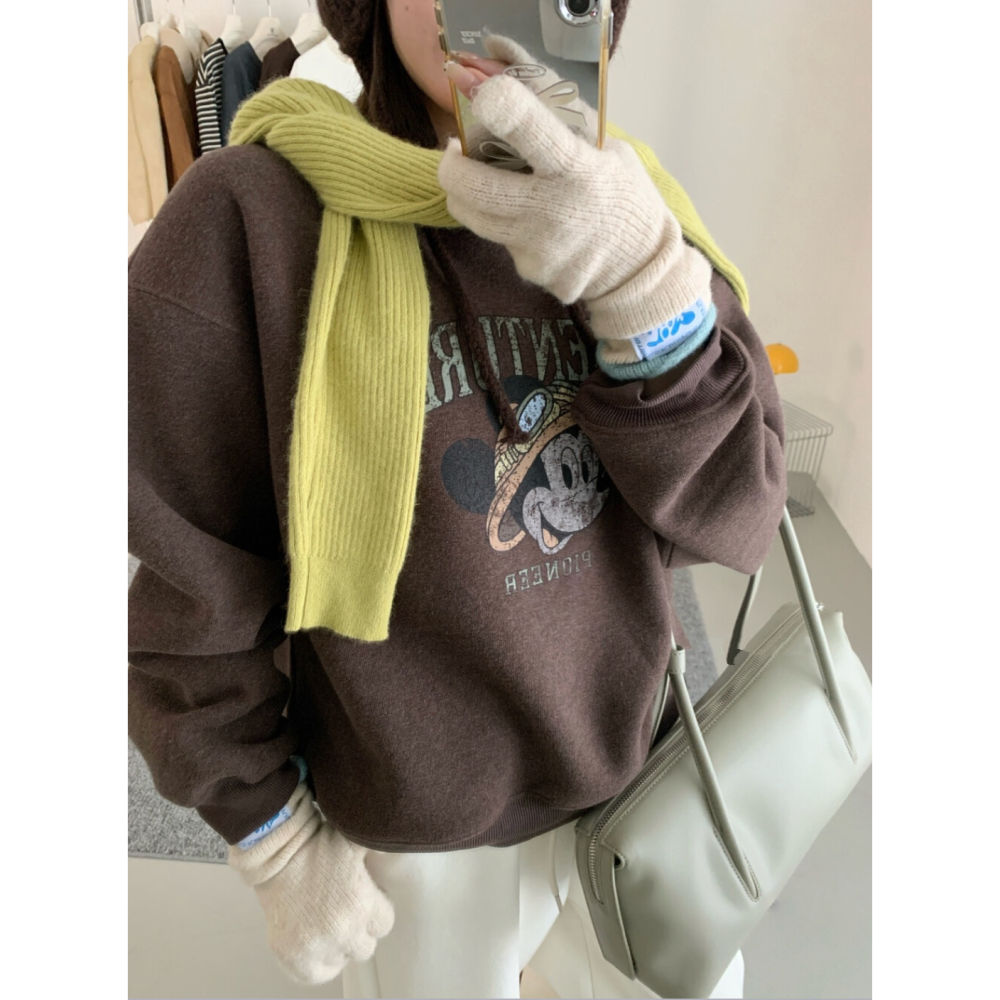 韓系休閒卡通印花加絨衛衣大學T上衣-細節圖5