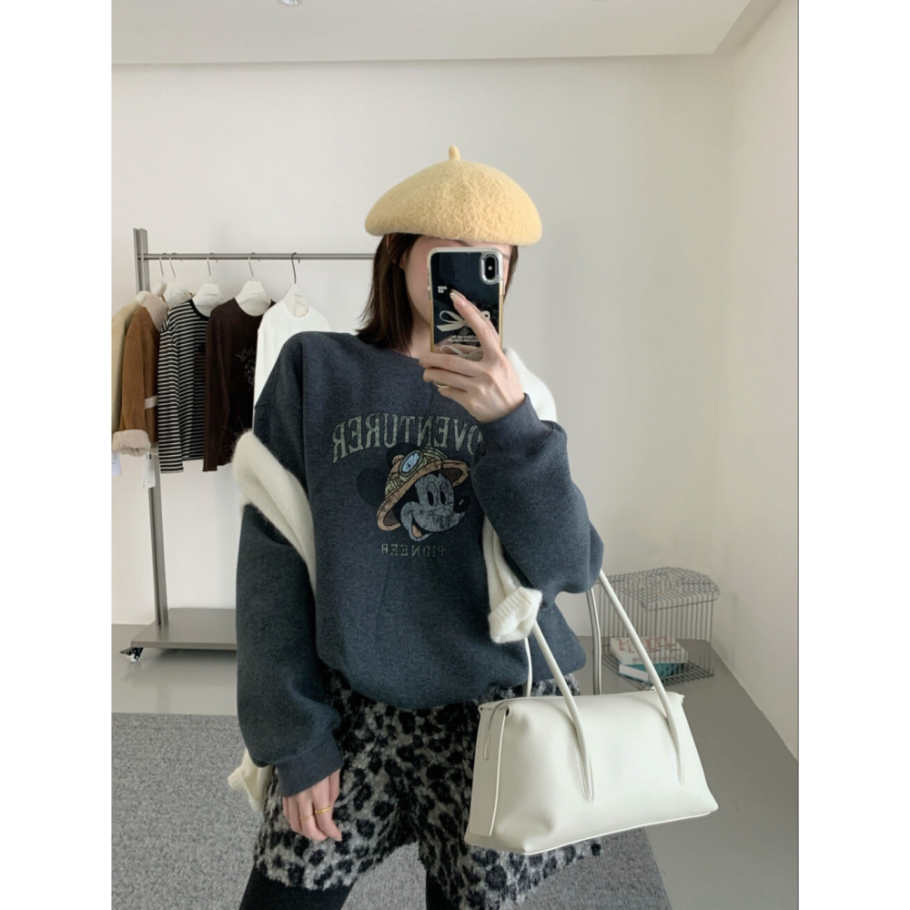 韓系休閒卡通印花加絨衛衣大學T上衣-細節圖6
