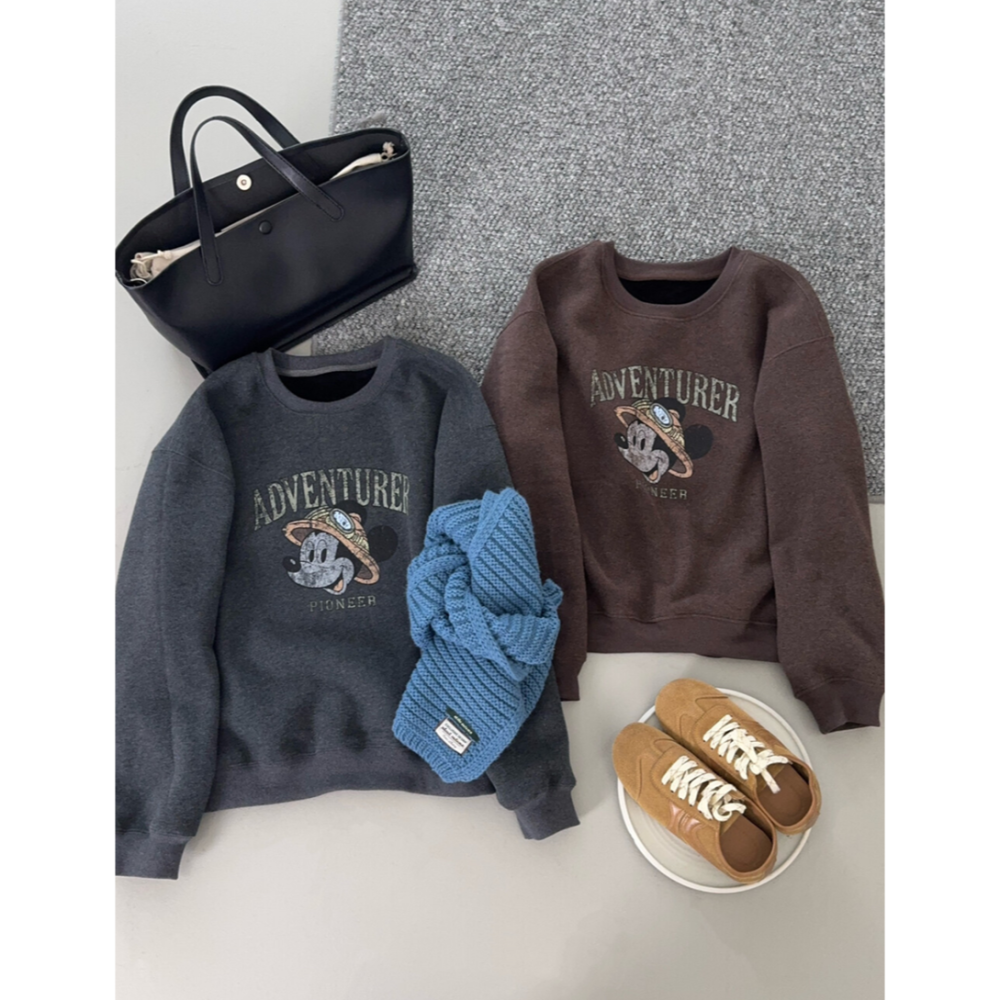 韓系休閒卡通印花加絨衛衣大學T上衣-細節圖9