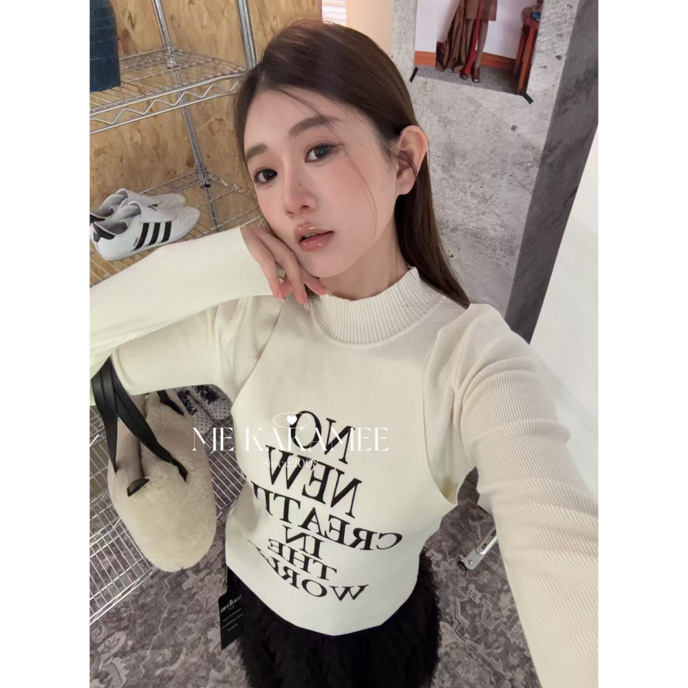 韓系甜辣休閒字母小高領針織毛衣-細節圖2