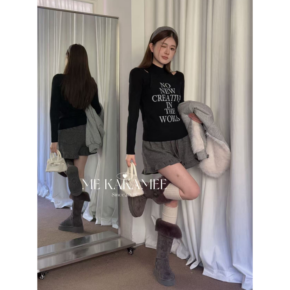 韓系甜辣休閒字母小高領針織毛衣-細節圖3