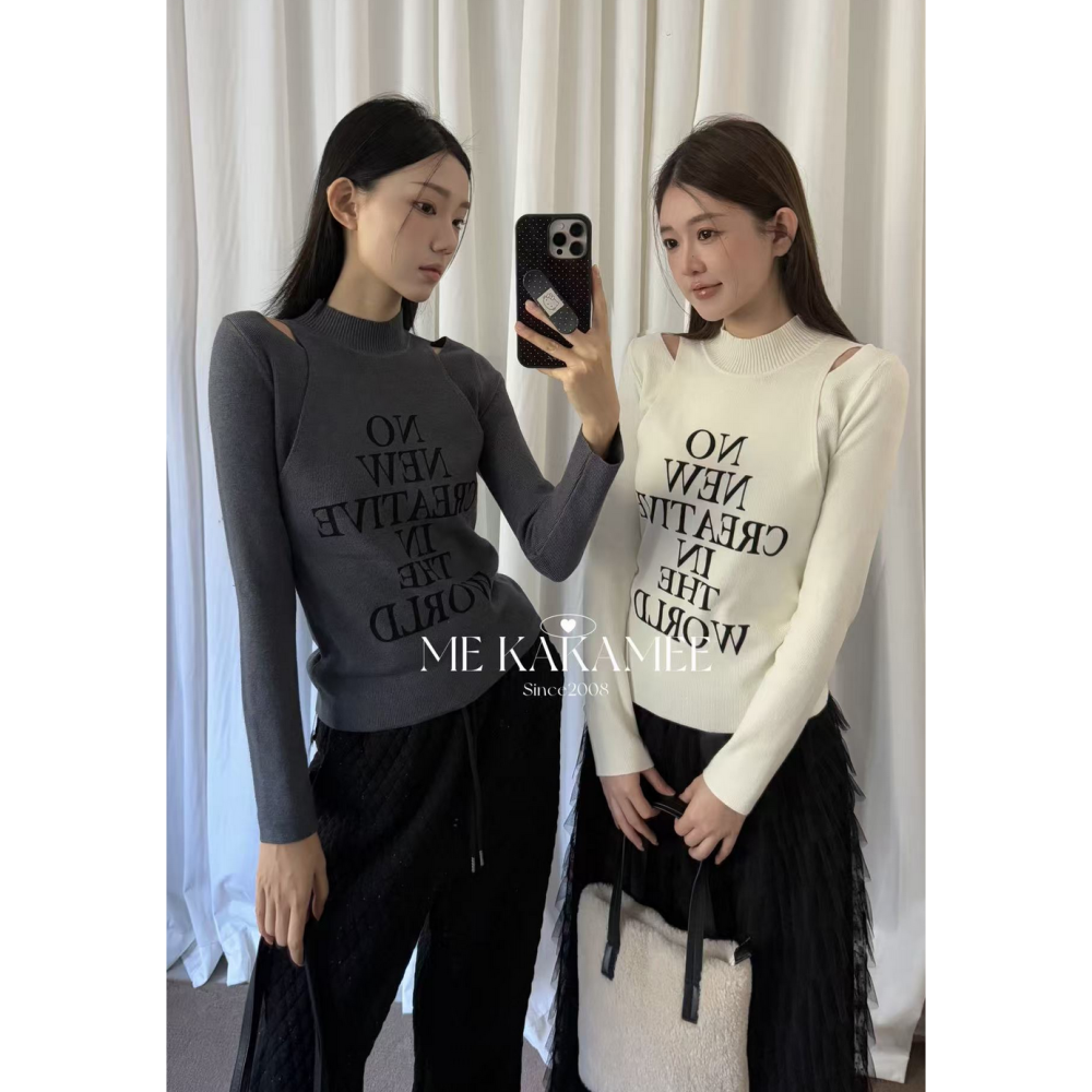 韓系甜辣休閒字母小高領針織毛衣-細節圖7